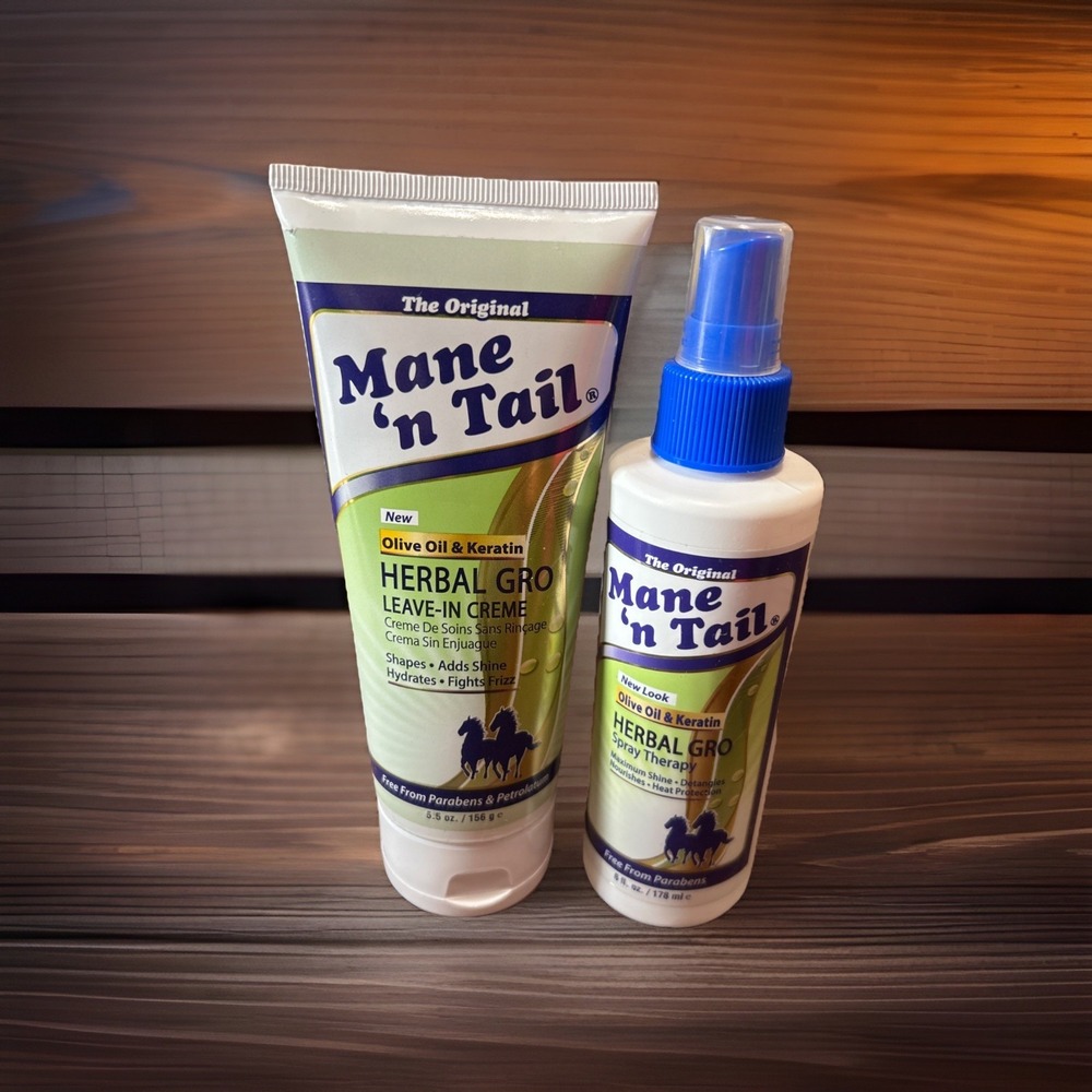 Mane 'n Tail Herbal Gro Olive Oil Leave-in Crème 5.5oz & Spray Therapy 6oz